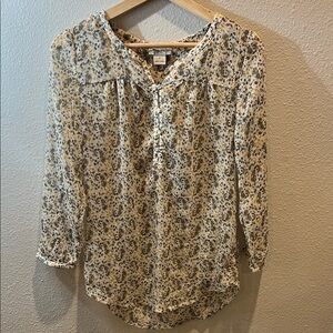 Lucky Brand Floral Blouse in Cream and Brown
